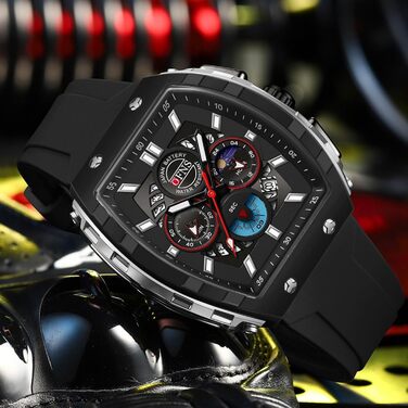 Чоловічий годинник GBB, кварцовий, аналоговий, спортивний, водонепроникний, для бізнесу, роботи, відпочинку, з гумовим ремінком (чорний/сріблястий)