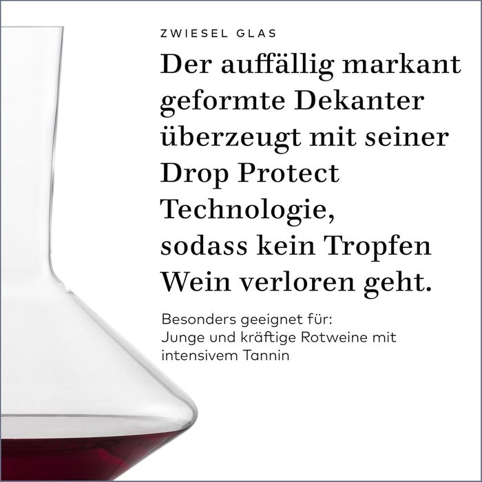Декантер для червоного вина Zwiesel Glas Pure, 1 шт, елегантний графин з технологією Drop Protect, кришталеве скло Tritan®, вироблено в Німеччині