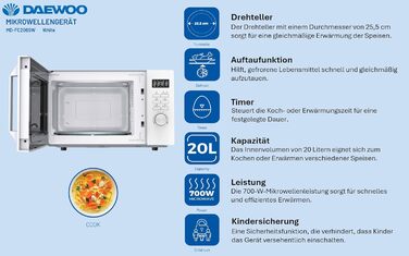 Мікрохвильова піч Daewoo MD-FC206SB 20L, 700W, чорний колір (Solo, White)