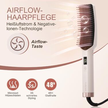 Іонна випрямляюча щітка для густого та кучерявого волосся - випрямляч для волосся з керамічними щетинками та швидким нагрівом, 16 температур (80-230°C), Dual Voltage