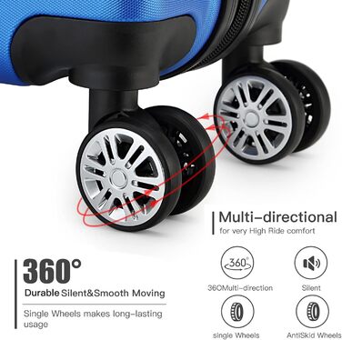 Валіза ручної поклажі KONO з колесами, жорсткий корпус, Trolley 55x38x22 см, 33 літри, ABS, блакитний