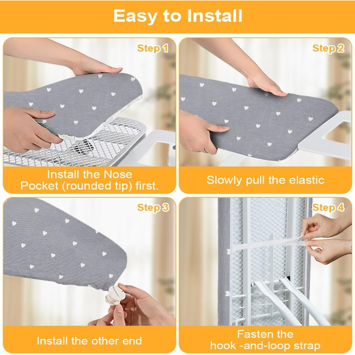 Чохол для гладильної дошки універсальний, 125x46 см, бавовна, з гумкою, підходить для парових станцій та прасок