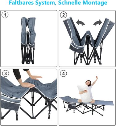 Ліжко похідне складане для кемпінгу та гостей, 190x62x38 см, з сумкою для транспортування - Feldbett