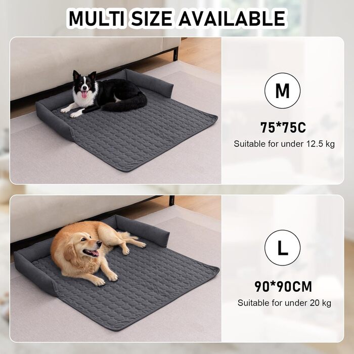 OKYUK Лежанка для собак, зручний коршок, диванчик для собак, чохол для дивана, ручне прання, неслизький, підходить для собак з довгою шерстю (темно-сірий, L 75 x B 75 x H 13 см) (90 x 90 x 10 см, Корд Темно-сірий)