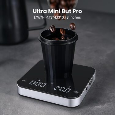 Ваги для кави Maestri House Mini з таймером, перезаряджувані, для еспресо та Pour-Over, точність 2 кг/0,1 г, портативні, чорно-срібні