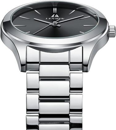 Годинник чоловічий LENQIN з нержавіючої сталі, аналоговий кварцовий годинник, водостійкий (30м), для бізнесу та повсякденного носіння, срібно-чорний (02)