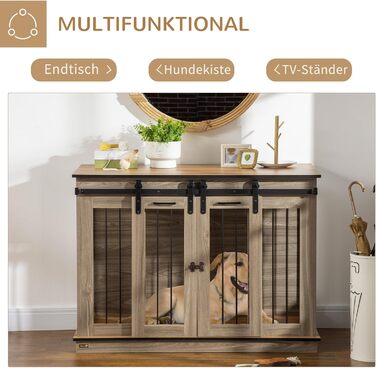 Клітка для собак PawHut, будиночок для собак з двокімнатним варіантом, клітка для домашніх тварин з двома дверцятами, переноска для собак, собачий будиночок для собак середніх розмірів, 120 x 60 x 88,5 см, дуб