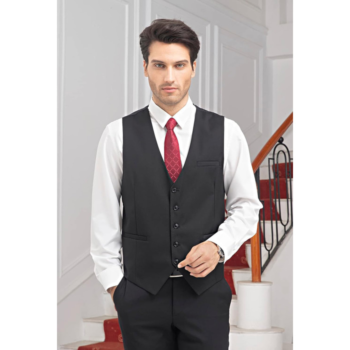 Чоловіча жилетка для весілля та свят HISDERN, бавовна, однотонна, чорна (M)