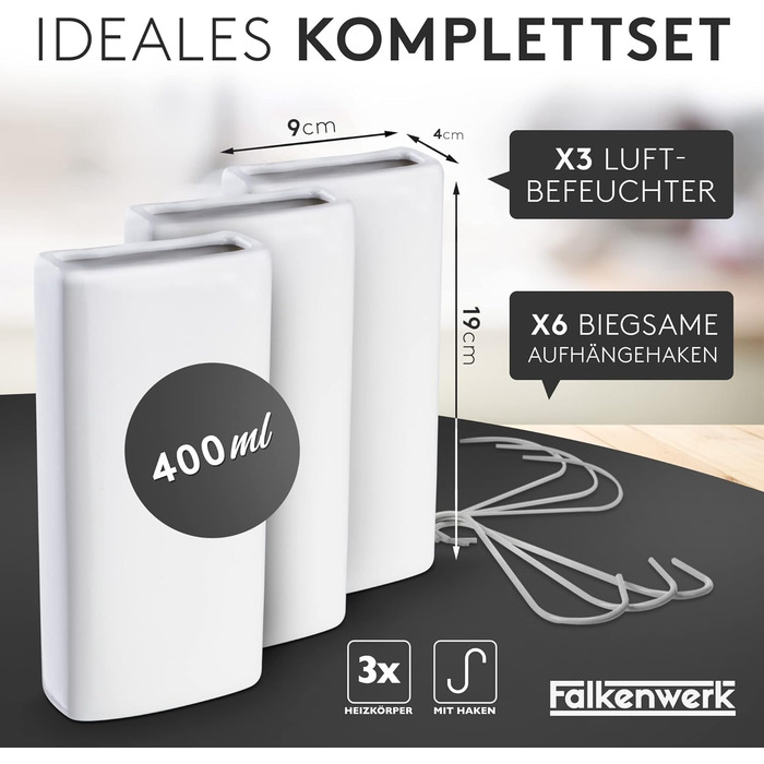 Керамічні зволожувачі повітря для радіаторів опалення [3 шт.] - Універсальні зволожувачі для радіаторів з гнучким гачком - Екологічні зволожувачі опалення [підходять для всіх опалювальних приладів] Білі