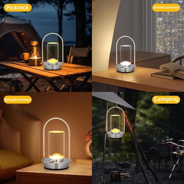 Світлодіодна настільна лампа з димером, акумуляторна, бездротова, сенсорна, 3 режими світла, кришталева, портативна, USB-C зарядка (Срібло)