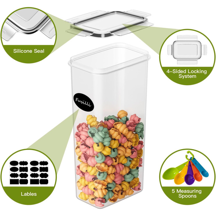Набір контейнерів для зберігання Withosent 20 шт. з герметичними кришками, 2.8L, 2L, 1.4L, 0.8L, 0.52L - для кухні, круп, мюслі, борошна