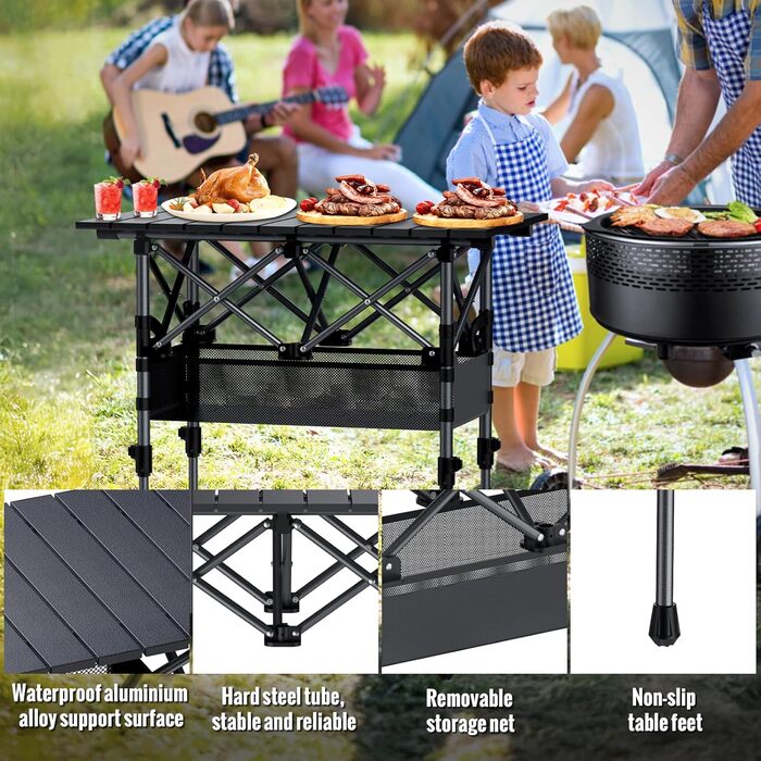 Складаний туристичний стіл Garllen 82x40 см, 2 положення висоти (44/70 см), знімний стіл зі сталі, для пікніка, грилю, саду та кемпінгу