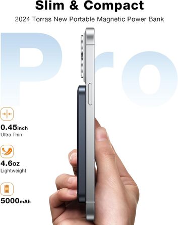 Power Bank TORRAS 5000mAh з MagSafe та кільцем для iPhone 16/15/14/13/12. Бездротовий, USB-C, чорний