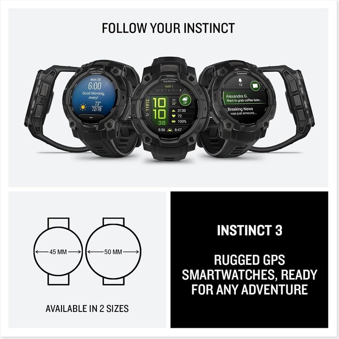 Розумний годинник Garmin Instinct 3 45mm AMOLED – GPS, Multisport, Health Coach, 18 днів роботи, 80+ спортивні функції