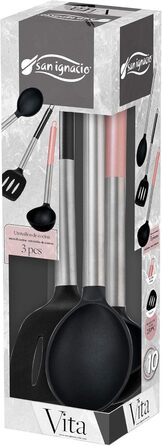 San Ignacio PK125 Set: Pressed Aluminum Frypans - Ø 16, 20, and 24 cm. 3-Piece Frying Pan Set, Aluminum, Black (Set + Accessories)