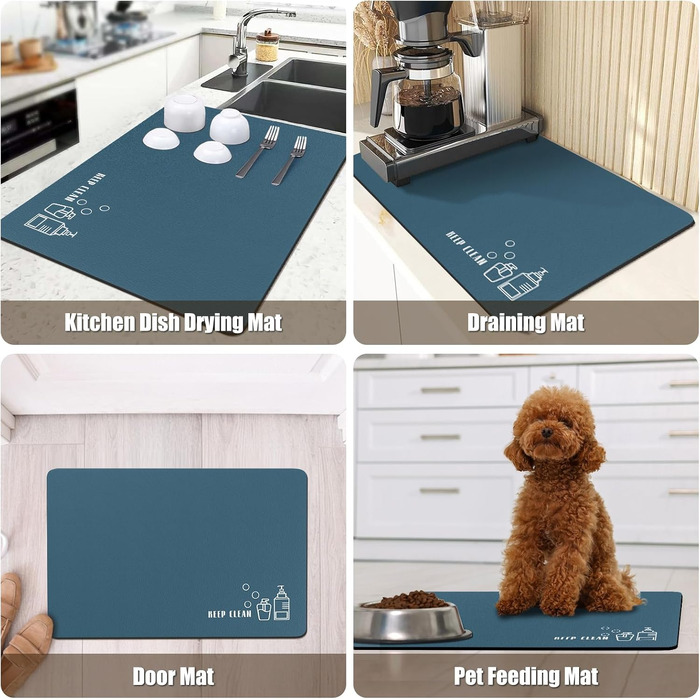 Швидкосохнучий килимок для ванної та кухні Siliget, протиковзкий та абсорбуючий, 60 x 40 см, синій