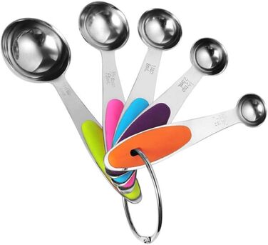 Measuring spoons, stainless steel, silicone handle, measuring spoons, measuring cup set, kitchen scale, measuring and spice spoons, measuring spoon set (multicolored, 10 pieces) (multicolored measuring cups, 5 pieces)