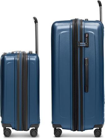 Набір валіз REDOLZ з жорстким корпусом, 4 предмети з косметичкою (Dark Blue Metallic, 2-SET)