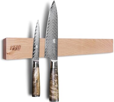 FINDKING Magnetic Knife Strips, Magnetic Utensil Holder for Wall, Refrigerator, Wood Shelf for Kitchen Knives, No Drilling (Beige, 18 inches, Without Knives)