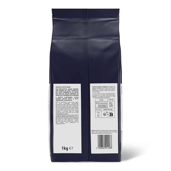Кава в зернах Amazon Intenso, темне обсмажування, 2 кг (2 упаковки по 1 кг), сертифікат Rainforest Alliance