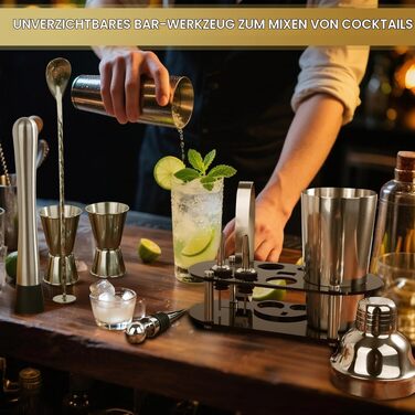 Професійний набір для коктейлів FoiiLiio (12 предметів), шейкер із нержавіючої сталі та аксесуари для бармена
