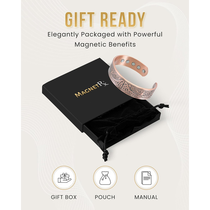 Браслет на руку чоловічий MagnetRX® з чистої міді – Мідний браслет для чоловіків для магнітної терапії – Ідеально при артриті та синдромі карпального тунелю – З інструментом для регулювання розміру (Ірландський бамбук, Copper Cuff)