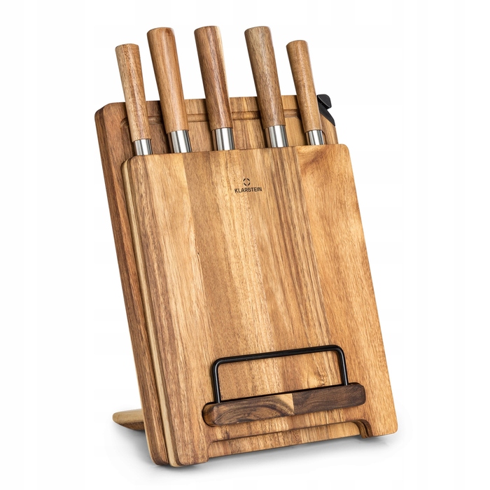 Набір кухонних ножів з підставкою (5 шт.) та 3 дошки для нарізки — комплект гострих ножів