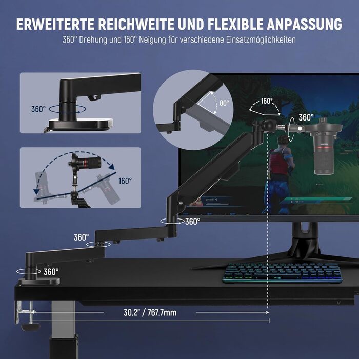 NEEWER Мікрофонний кріплення-тримач MS002 з низьким профілем, 360° обертання, для подкастів, геймінгу, стрімінгу, з каналом для кабелів та серветкою для чищення