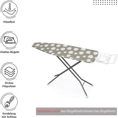 Чохол на прасувальну дошку Encasa XO (125x39 см), термостійкий з підкладкою з повсті 3 мм, сірий Daisy Grey