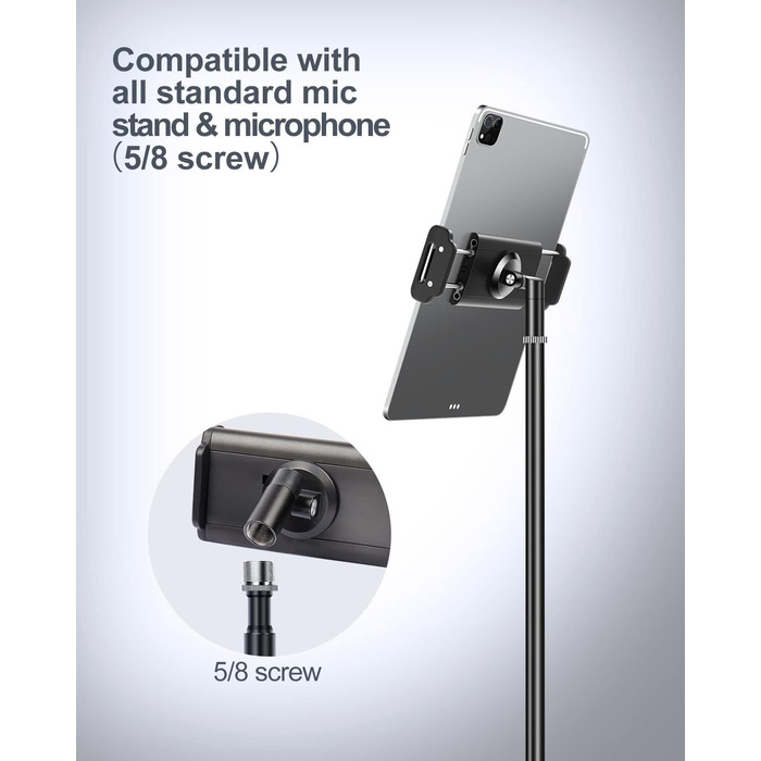 Алюмінієва підставка для iPad з мікрофонним кріпленням Elitehood, чорна