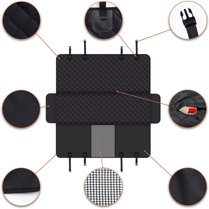 Захисний чохол на сидіння для собак, для авто, SUV та вантажних машин з сіткою у вікно, стійкий до подряпин, ковзання та води, з поворотком для повідка (Рожевий). Чохол на сидіння та поводок для собак (Чорний)
