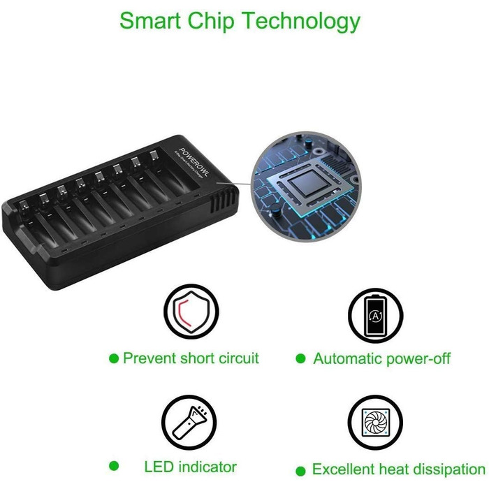 Зарядний пристрій PowerOWL для акумуляторів AA AAA з 4x AA 2800 mAh + 4x AAA 1000 mAh акумуляторами (8 шт.)