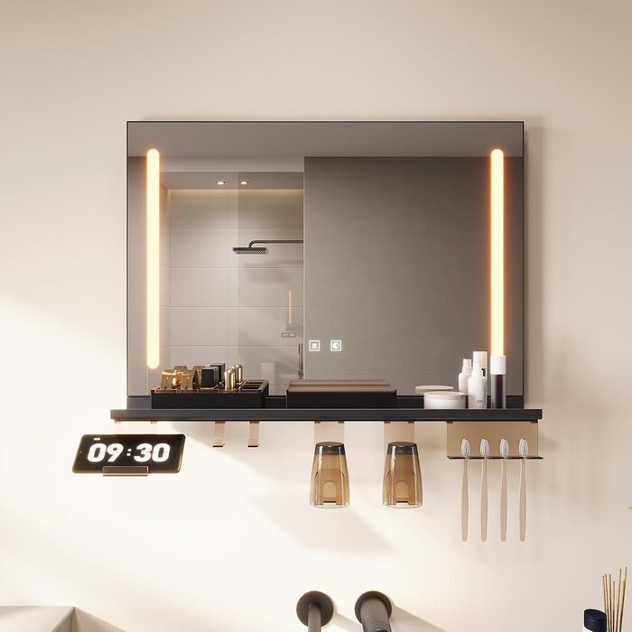 Дзеркало для ванної кімнати SONNI з підсвічуванням 60x40 см, LED, IP44, білий. Розміри: 70x50 см, темно-сірий, з боковим підсвічуванням