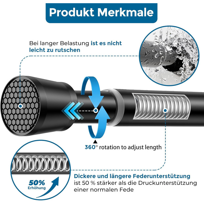 Штанга для штор без свердління AIZESI 70-120см, телескопічна, чорна, діаметр 22мм