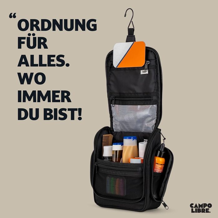 Чоловіча косметичка Tony Kulturbeutel Capo Libre® з 11 відділеннями, преміум-якість, водонепроникна, чорна (M)