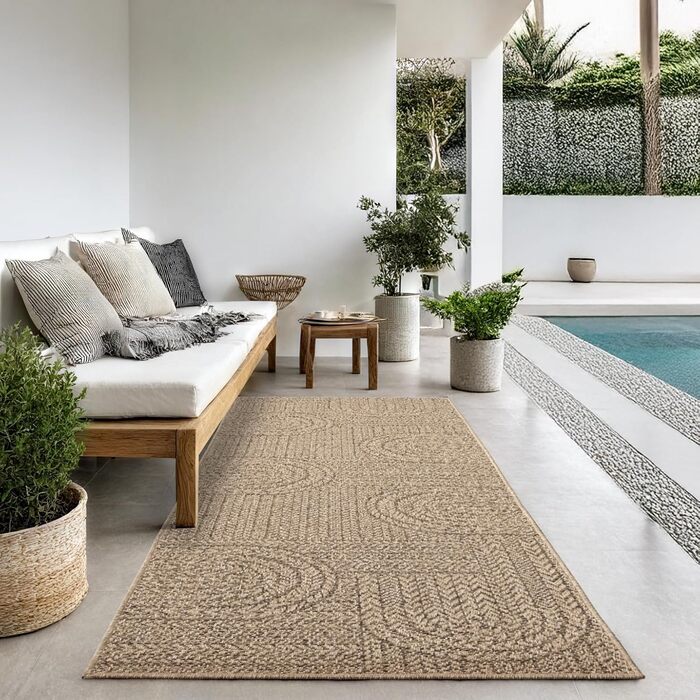 Килим Kansas - стильний килим у стилі джуту, ідеальний для вітальні, їдальні та коридору, легко чиститься, стійкий до погодних умов для використання в приміщенні та на вулиці, розмір приблизно 60 x 180 см, натуральний колір