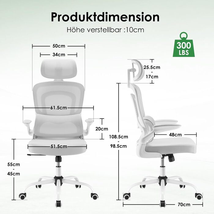 Ергономічне крісло для офісу Farini з регульованою підголовником, крісло для начальника, геймінгове крісло на коліщатках, сірий колір
