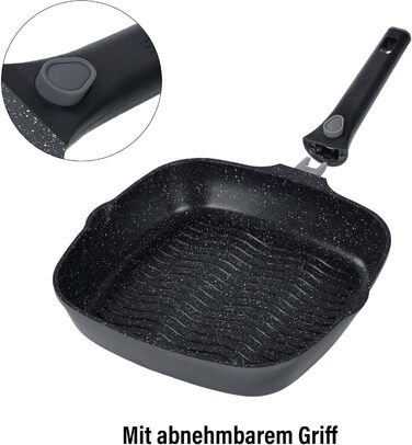 Сковорода гриль STONELINE Smart 28 см з антипригарним покриттям, алюмінієвий литий, зі знімною ручкою, для всіх плит (індукція), сіра