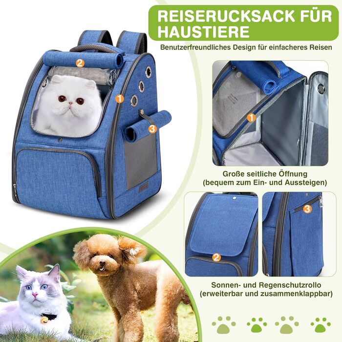 Рюкзак для котів та собак ALLSOPETS, складаний, дихаючий з сонцезахистом для маленьких тварин. Ідеально для подорожей, кемпінгу та піших прогулянок (Королівський синій)