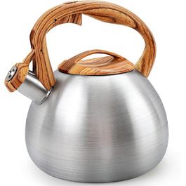 Чайник для плити GGC, 3.1 л, з свистком, нержавіюча сталь, з дерев'яною ручкою для дому та кухні