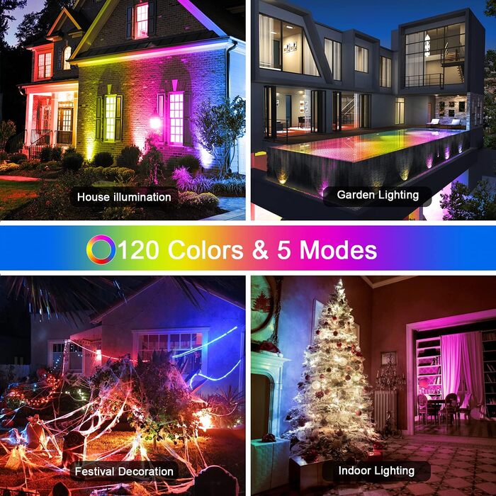 RGB LED Spotlight Outdoor 40W Floodlight with Remote Control, 120 Colors 5 Modes Color Changing Floodlight LED Indoor, 4000LM Cold White IP66 Waterproof Outdoor Spotlight for Garden, Backyard, Garage, Hallway - 2/Set