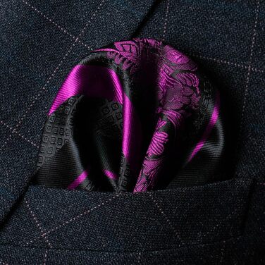 Набір краваток чоловічих JEMYGINS з поєднанням рожевого та смугастого візерунка, з краватковою кліпсою та кишеньковим хустинкою (світло-фіолетовий)