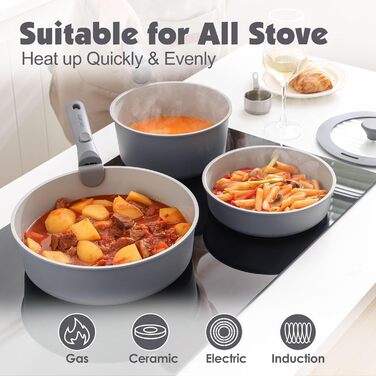 Набір посуду SENSARTE з керамічним покриттям (17 предметів) - антипригарне покриття, для всіх плит, безпечний, миється в посудомийній машині, можна використовувати в духовці