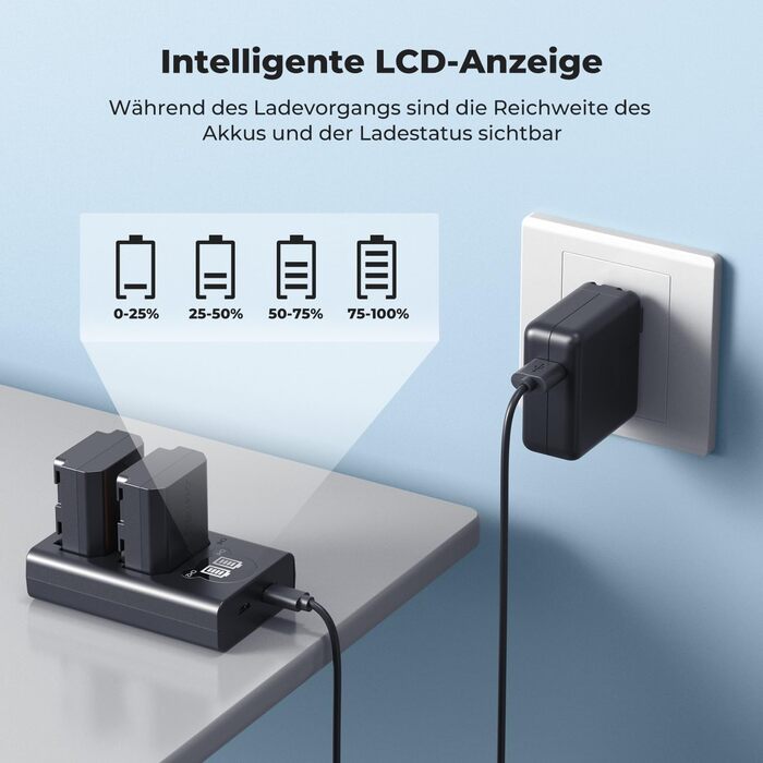 Акумулятори K&F Concept NP-FZ100 2600mAh (2 шт.) з зарядним пристроєм для Sony Alpha A7III, A7IV, A7R III, A7RIV, A7RV, A7C, A7S III, A9, A9II, A6600, A9R, FX3, FX30