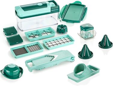 Набір для нарізання овочів Genius Nicer Dicer Fusion Julietti | 16 частин | Універсальний овочеріз | Слайсер, 26.5 x 11.5 x 14.5 см, м'ятно-зелений