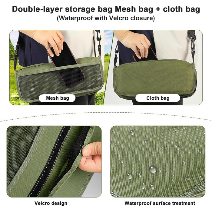 Складаний стільчик для кемпінгу, риболовлі, подорожей та саду (зелений, великий)