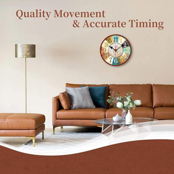 VIKMARI Quartz Wall Clock Wood Silent Hanging Clock, Battery-Powered Round Rustic Clock, Easy to Read Vintage Interior Wall Clock || 14' (France Parisian Style, 20 cm)