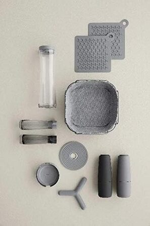 blomus -LARETO- Set of 6 Silicone Coasters, soft beige tone, including stainless steel holder, color (64065) (Sharkskin)