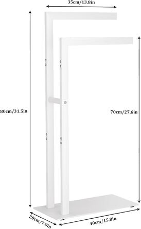Підставка для рушників Yawinhe Freistehend, підставка для рушників стояча з нержавіючої сталі, 2 стійки, полиця для одягу у ванну кімнату, білий, 40x20x80 см, SMJ003W