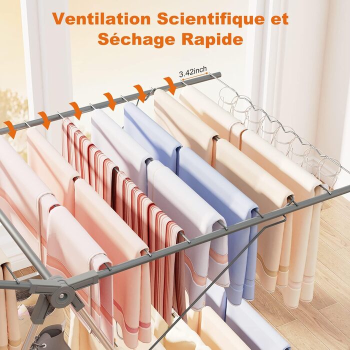 Сушарка для білизни Innotic: компактна, розкладна, зі 4 крилами, стабільна, для ванної, балкону, радіатора (сіра)